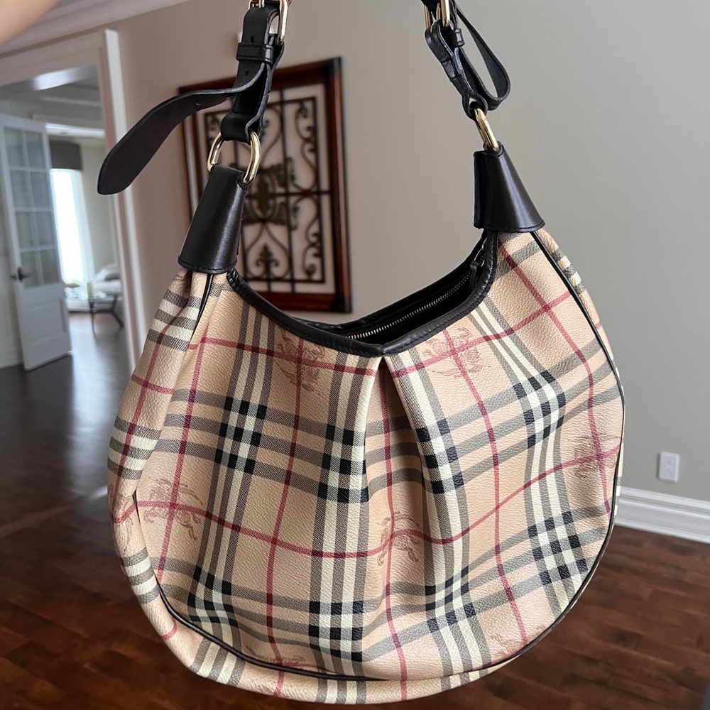 ** SOLD** Authentic Burberry Haymarket Hobo Bag with Classic Plaid